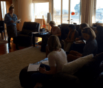 Claire speaking with parents